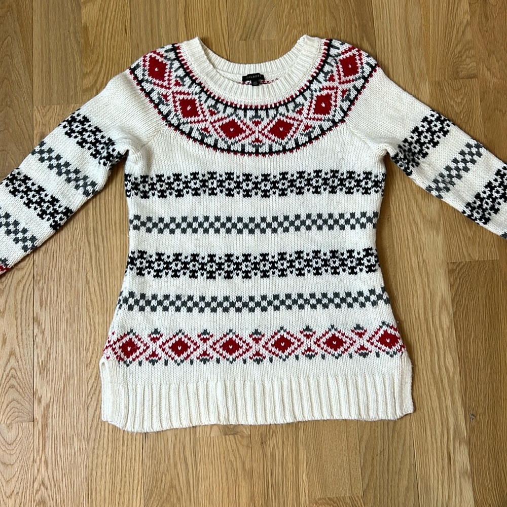 Talbots Diamond Size SMALL Nylons Lamb Wool Blend Fair Isle Long Sleeve Sweater